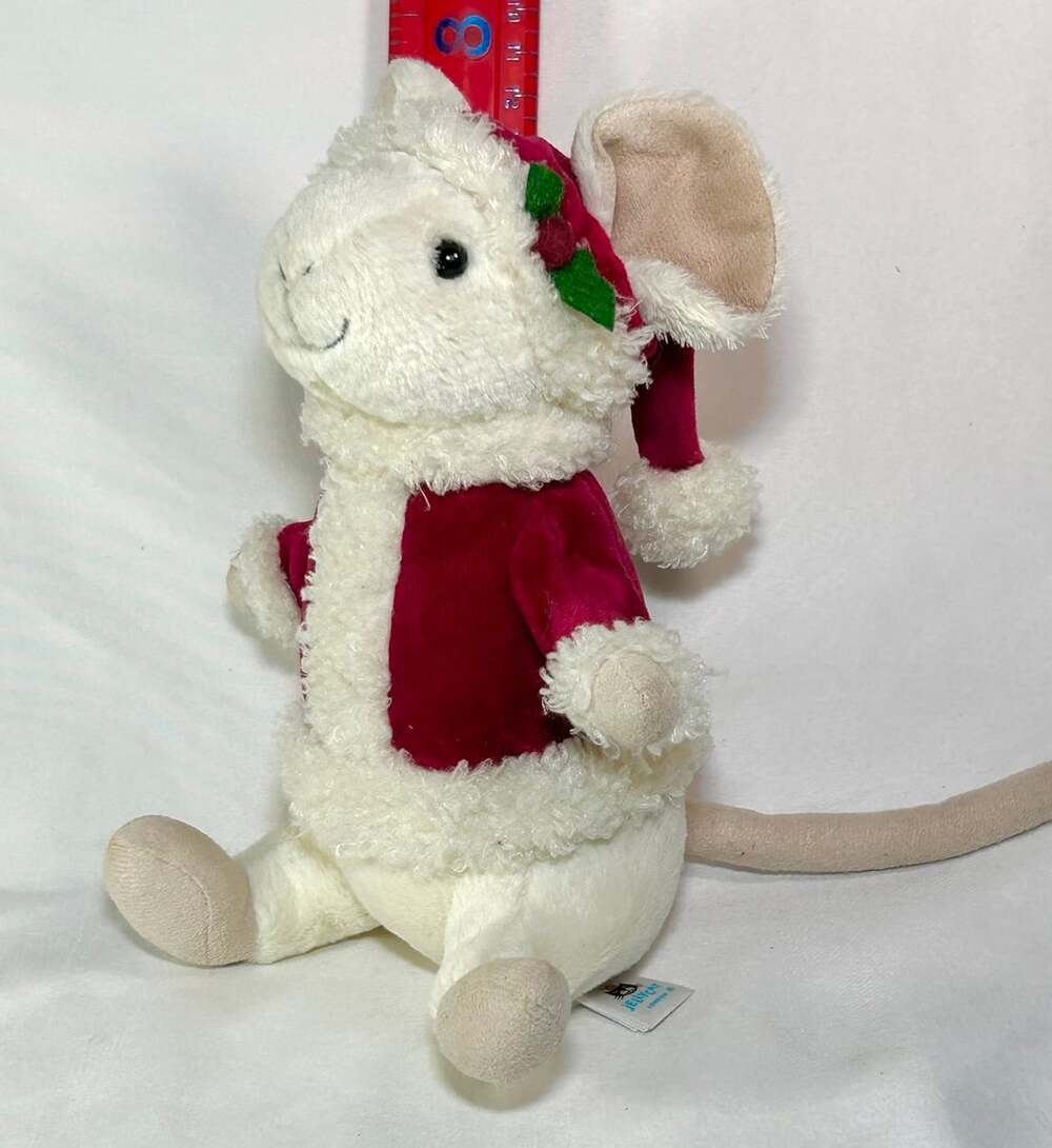 Jellycat Merry Mouse Christmas Plush 7" Red Coat and Holly hat